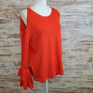 OLIVIA PRATT Red Orange Tiered Sleeve Knit Sweater